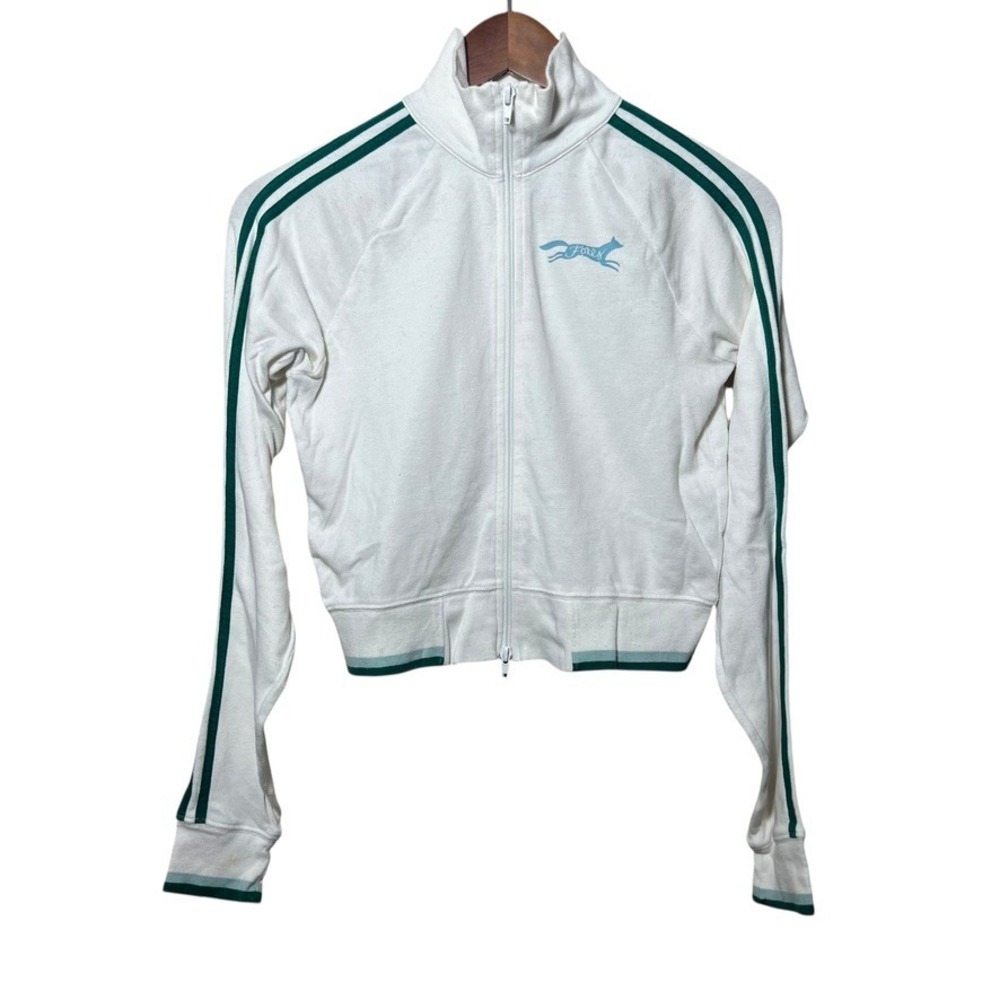 Vintage Hollister White Track Jacket L Green Stripe Zip Up Y2K Preppy Surf‎ Logo